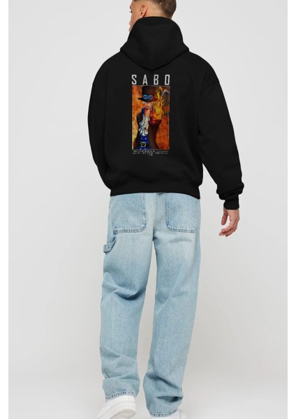 Sabo Anime Arka Baskılı Siyah Oversize Kapüşonlu Sweatshirt Erkek Kadın fiyatları