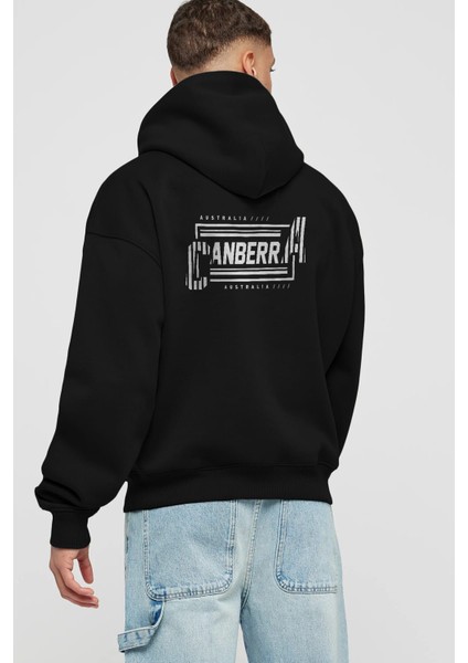 Canberra Arka Baskılı Siyah Oversize Kapüşonlu Sweatshirt Erkek Kadın fiyatları
