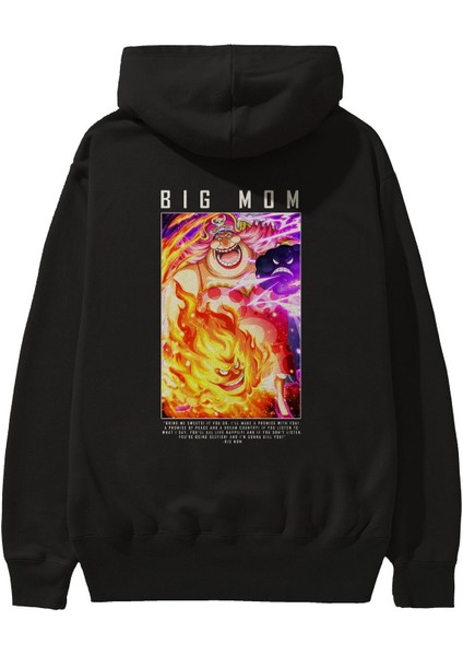 Charlotte Linlin Anime Arka Baskılı Siyah Oversize Kapüşonlu Sweatshirt Erkek Kadın