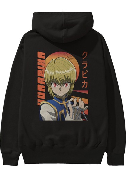 Kurapika 5 (2) Anime Arka Baskılı Siyah Oversize Kapüşonlu Sweatshirt Erkek Kadın