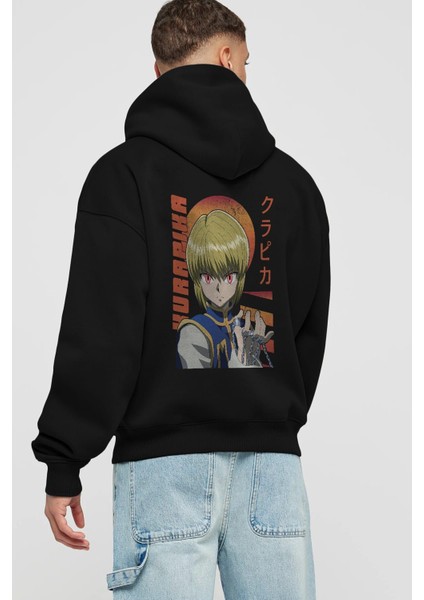 Kurapika 5 (2) Anime Arka Baskılı Siyah Oversize Kapüşonlu Sweatshirt Erkek Kadın fiyatları