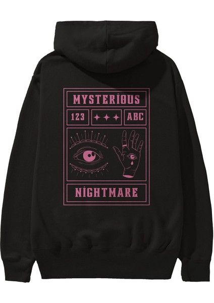 Mysterious Nightmare Arka Baskılı Siyah Oversize Kapüşonlu Sweatshirt Erkek Kadın