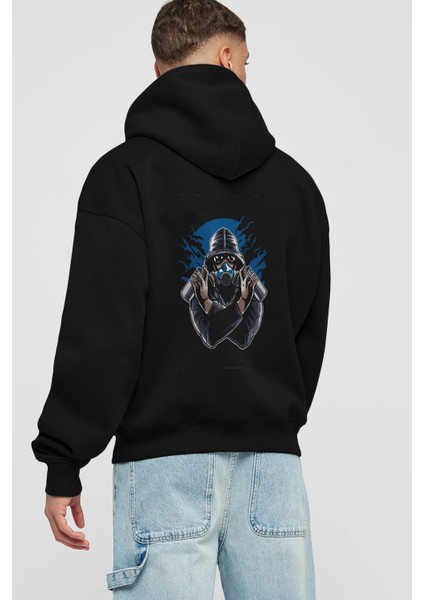 Graffiti Gasmask Arka Baskılı Siyah Oversize Kapüşonlu Sweatshirt Erkek Kadın fiyatları
