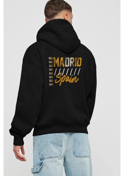 Madrid Arka Baskılı Siyah Oversize Kapüşonlu Sweatshirt Erkek Kadın fiyatları