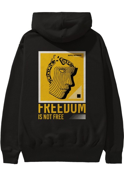 Freedom Is Not Free Arka Baskılı Siyah Oversize Kapüşonlu Sweatshirt Erkek Kadın