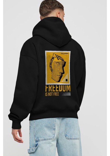 Freedom Is Not Free Arka Baskılı Siyah Oversize Kapüşonlu Sweatshirt Erkek Kadın fiyatları