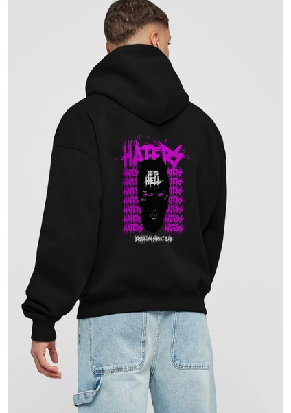 Haters Brooklyn Street Club Arka Baskılı Siyah Oversize Kapüşonlu Sweatshirt Erkek Kadın fiyatları