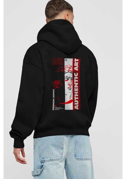 Authentic Art Arka Baskılı Siyah Oversize Kapüşonlu Sweatshirt Erkek Kadın fiyatları