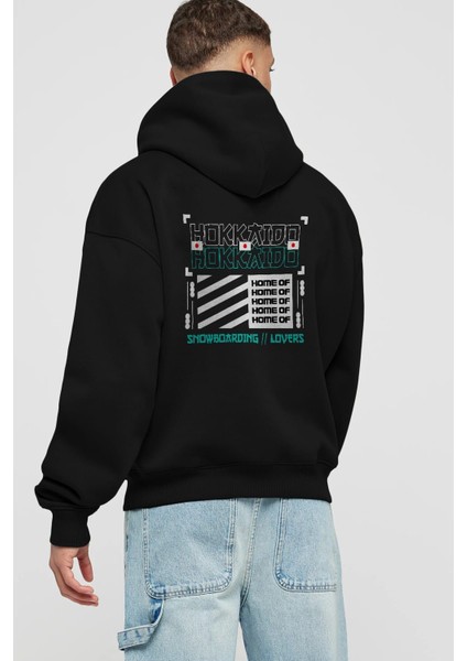 Hokkaido Home Of Arka Baskılı Siyah Oversize Kapüşonlu Sweatshirt Erkek Kadın fiyatları