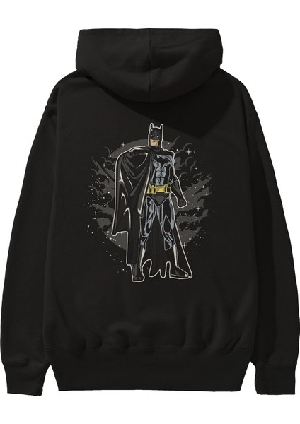Batman Arka Baskılı Siyah Oversize Kapüşonlu Sweatshirt Erkek Kadın