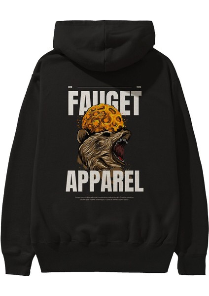 Bear Angry Fauget Apparel Arka Baskılı Siyah Oversize Kapüşonlu Sweatshirt Erkek Kadın