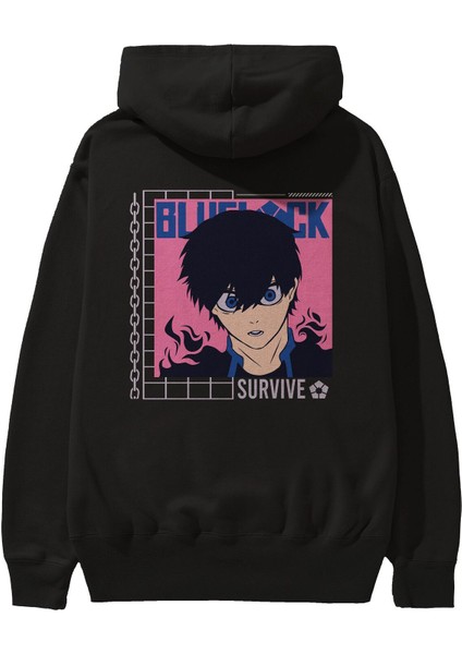 Bluelock Arka Baskılı Siyah Oversize Kapüşonlu Sweatshirt Erkek Kadın