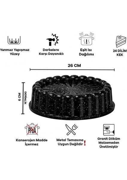 Granit Döküm 26CM Tart Kalıbı Siyah Dilimli Turta Kalıbı Kek Kalıbı