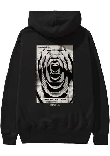 Freedom Is Not Free 2 Arka Baskılı Siyah Oversize Kapüşonlu Sweatshirt Erkek Kadın