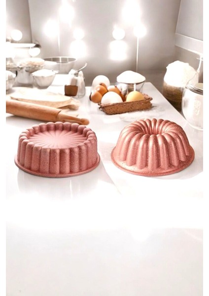 Eda 2li Granit Döküm Kek ve Tart Kalıbı 26CM Rosegold Dilimli Turta Kalıbı Kek Kalıbı