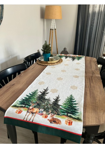 Christmas Çam Ağaçları Geyik Desen Desen 45X150 Keten Runner I Masa Dekor Runner