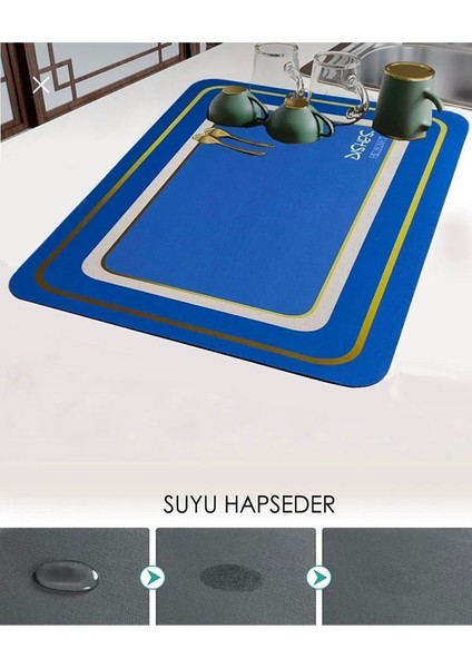 Renkli su emici tezgah üstü bulaşık yıkama matı 50x35 cm, silikon, siyah fırsatları