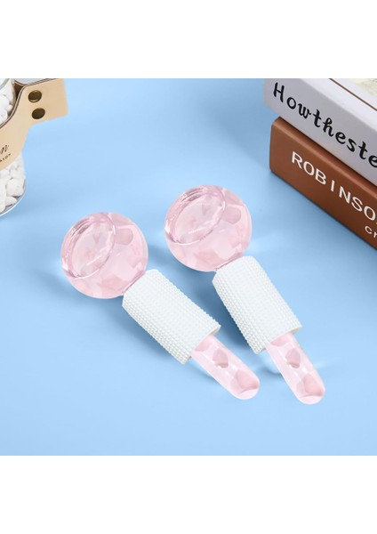 Ice Globes Buz Küresi Soğuk Masaj Terapi Topu 2 Adet ve Pembe Kuvars Face Roller ve Pembe Kuvars Kalp Gua Sha Seti