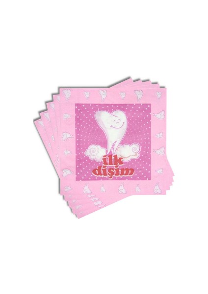 20 Li Ilk Diş Konseptli Pembe Peçete