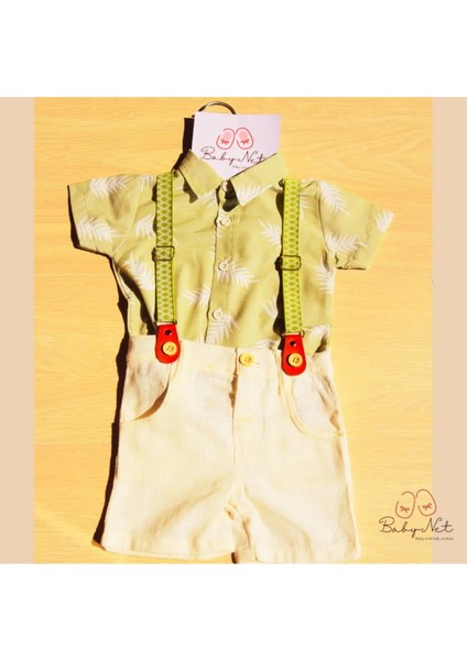 Palmiye Detaylı Askılı 2'li Gömlek Takım