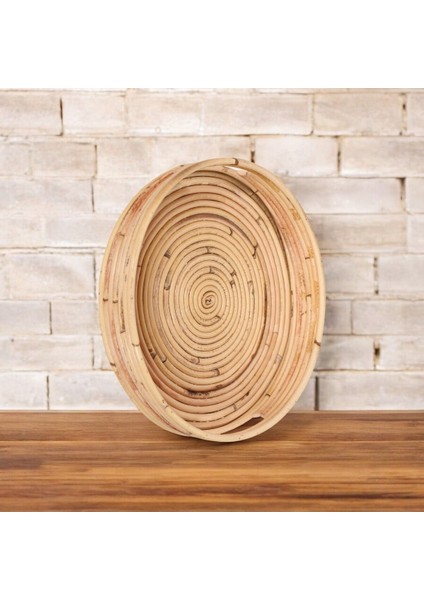 Doğal Rattan Yuvarlak Tepsi 30 cm El Yapımı Çok Amaçlı Dekoratif Sunum Tepsisi Sofra Servisi fiyatları