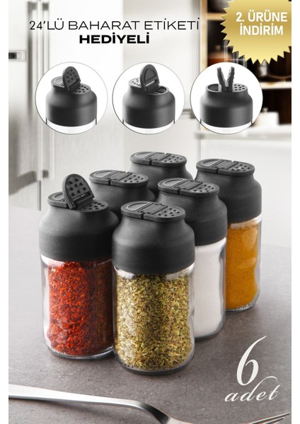 6'lı Çift Kapaklı Mini Twice Cam Baharatlık Seti - Tuzluk Biberlik