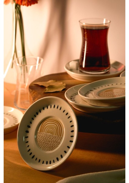 Yakamoz 12 cm 6'lı Porselen Çay Tabağı Kırık Beyaz