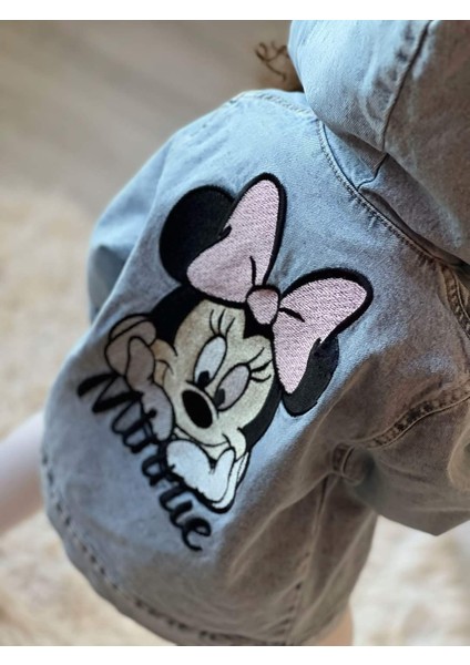 Kapşonlu Minnie Mousişlemeli Kız Çocuk Kot Ceket