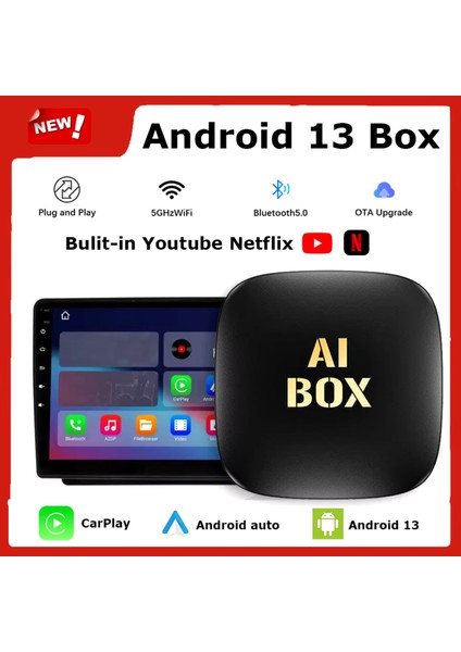 Akıllı Multimedya Kutusu Android 13 16GB Kablosuz Carplay Ai Box Youtube Netflix Google Playstore Wifi