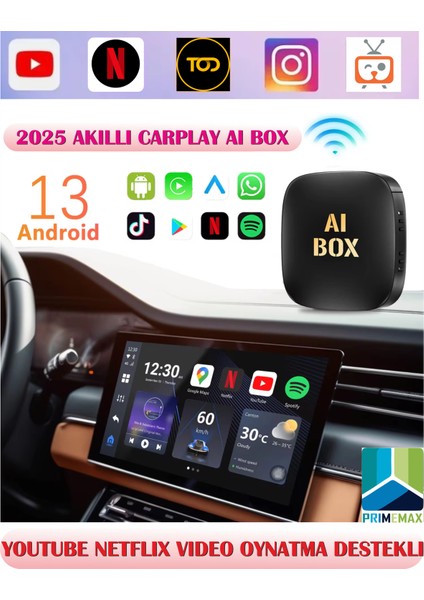 Akıllı Multimedya Kutusu Android 13 16GB Kablosuz Carplay Ai Box Youtube Netflix Google Playstore Wifi