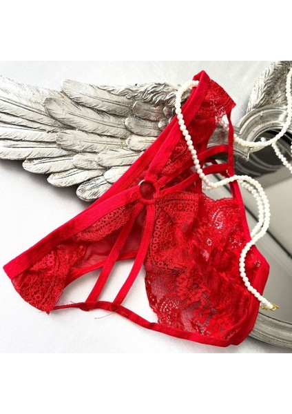 Arkası Ip ve Dantel Detaylı Bikini Külot - Kırmızı 38-40 B fiyatları