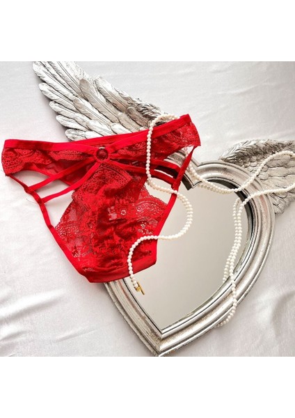 Arkası Ip ve Dantel Detaylı Bikini Külot - Kırmızı 38-40 B fırsatları