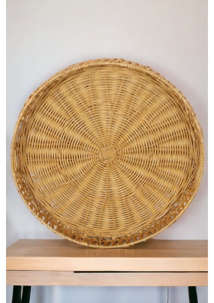 Doğal Rattan Çok Amaçlı Sunum ve Servis Tepsisi 35cm Bej Kulplu fırsatları