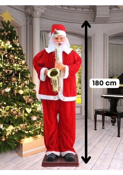 180 cm Dev Noel Baba Gerçek Görünümlü Dans Edebilen ve Şarkı Söyleyen Müzikli