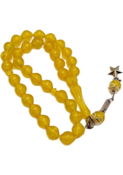 Uçlu Küre Kesim Sarı Renk Toz Kehribar Tesbih fiyatları