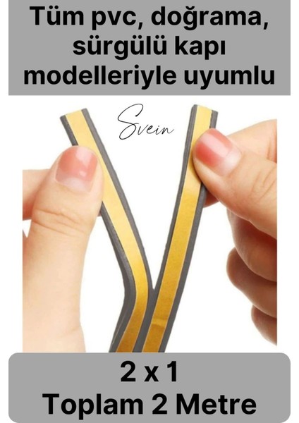 1. Sınıf Gri Kapı Pencere Soğuk Toz Geçirmez İzolasyon Fitili Yapışkanlı Isı Yalıtım 2x1=2 mt