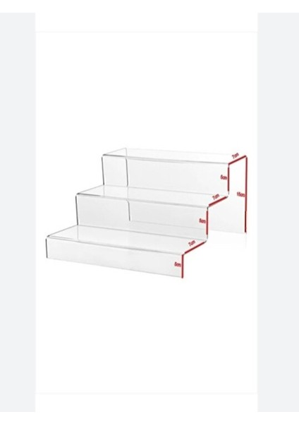 Pleksi Merdiven Raf 3 mm Şeffaf3 (30 cm Genişlik) 3 Katlı Stand