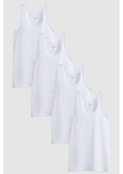 Beyaz Standart Fit Nefes Alabilen Teri Emen %100 Pamuklu 4'Lü Atlet 1HC12ORTATL04