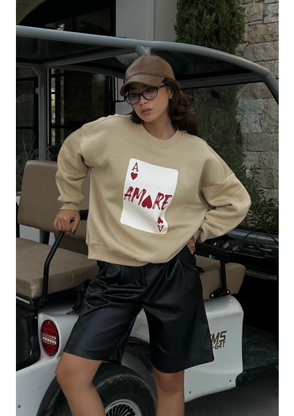 Içi Şardonlu Baskılı Sweatshirt