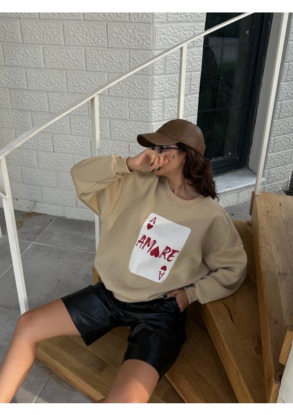 Içi Şardonlu Baskılı Sweatshirt modelleri