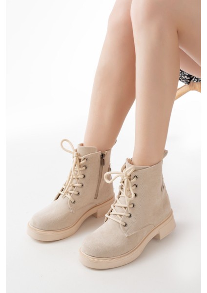 02-2003 Bej Süet Bağcıklı Fermuarlı Günlük Kadın Bot fiyatları