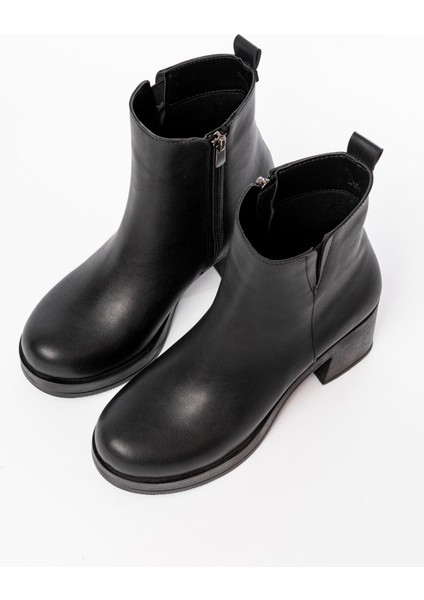 5109-3057 Siyah Lastikli Fermuarlı Kalın Topuklu Günlük Kadın Bot fırsatları