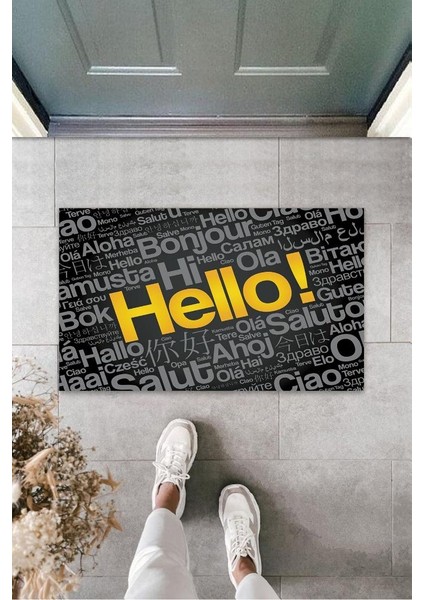 Siyah Kapı Önü Paspası Hello Desen K-3265