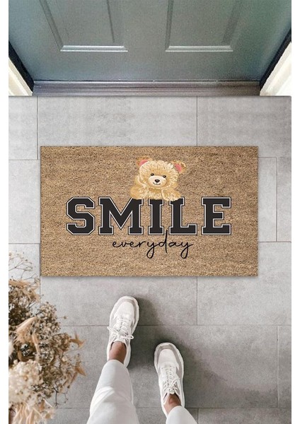 Bej Kapı Önü Paspası Smile Everyday Ayıcık Desen K-3360