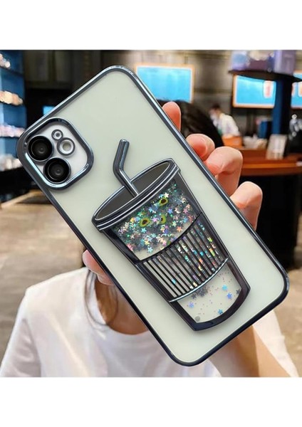 Apple iPhone 11 Uyumlu 3D Bardak Hareketli Sulu Yıldızlar Meyve Temalı Lens Korumalı Lazer Kılıf