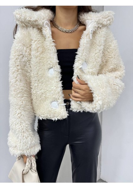 Fildişi Düğmeli Peluş Mont modelleri