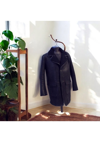 Kürklü Deri Erkek Kışlık Mont Uzun Kesim El Yapımı Erkek Deri Mont Siyah modelleri