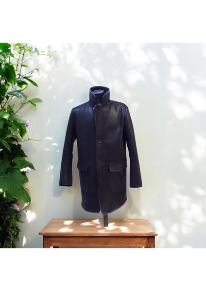 Kürklü Deri Erkek Kışlık Mont Uzun Kesim El Yapımı Erkek Deri Mont Siyah indirimleri