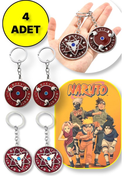 Naruto Figür Metal Anahtarlık - 2 Adet Yıldız Şekil + 2 Adet Dönence Şekil 4 Lü Paket