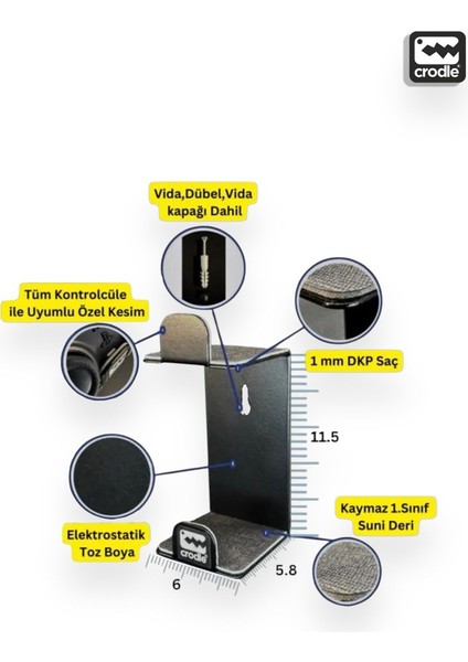 Duvara Monte Edilebilen Siyah Gaming Ps4 Ps5 Xbox Joystick Controller Tutucu ve Kulaklık Standı